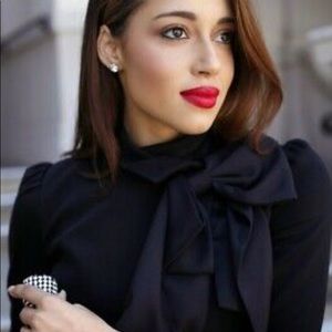 Lapis Wrap around cropped blazer with bow